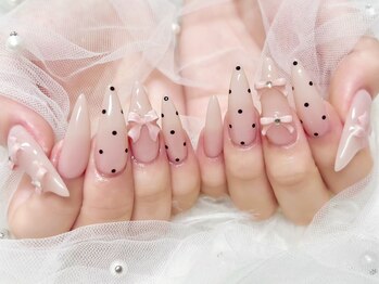 ロワ バイ ジョアアンジェ(Roi by joieange)/ドットネイル/リボン/ピンク/春