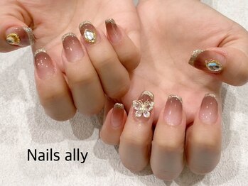 ネイルズアリー 立川店(Nails ally)/バタフライ×ガラスフレンチ×冬