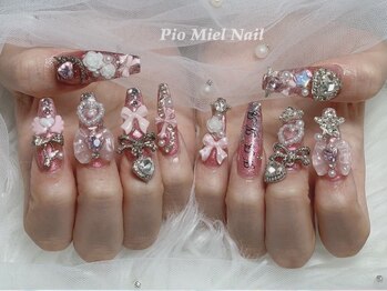 ピオミエルネイル 新宿(pio miel nail)/ピンクキラ盛りネイル