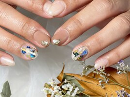 夏色★シェルネイルで大理石を☆