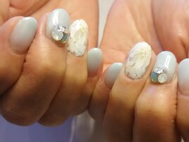 水色　フラワーネイル