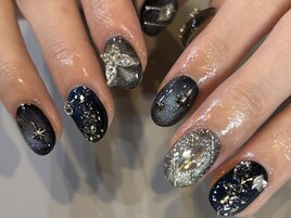 メンズネイル　宇宙　蝶　星