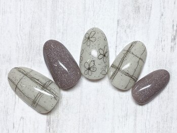 アルセア 上野御徒町店(Alcea)/チェックネイル らくがき 花