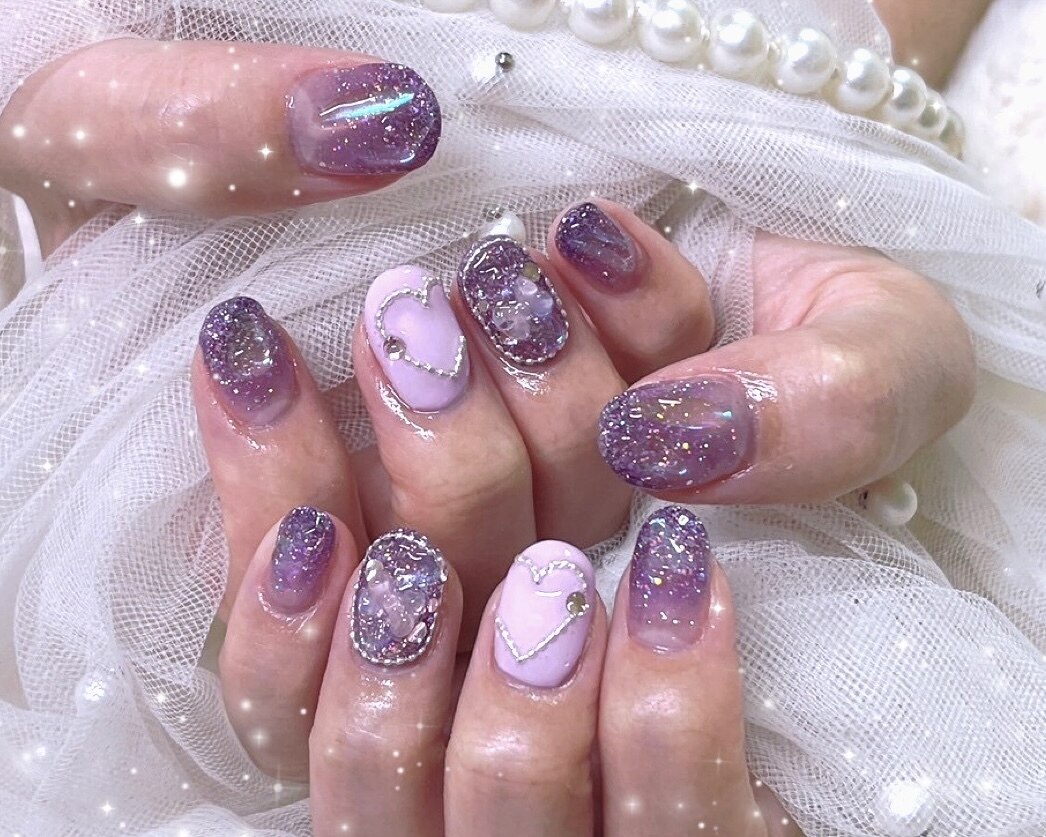 【274】オーダーパープル 紫推しチェックキルティングマグネット 量産型ネイル 194 量産型 ネイルチップ パステル パープル 紫 ハンドメイド オーダー