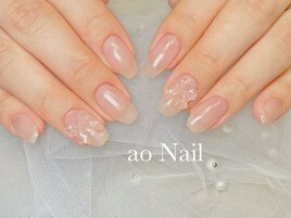 ワンカラー　リボンネイル