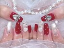 リボン 赤 推しネイル