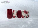 ワンカラー+インクお花アート