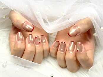 赤フレンチハートネイル