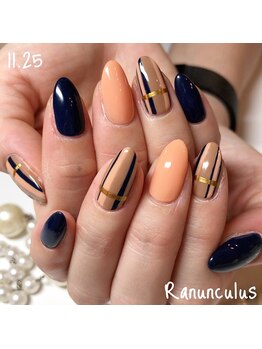 ラナンキュラス(Ranunculus)/オトナ☆ストライプ Nail