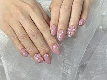 ヒラソルネイル(Girasol nail)/ピンクにリボン