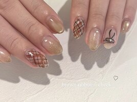 秋/ブラウン/チェック/リボン