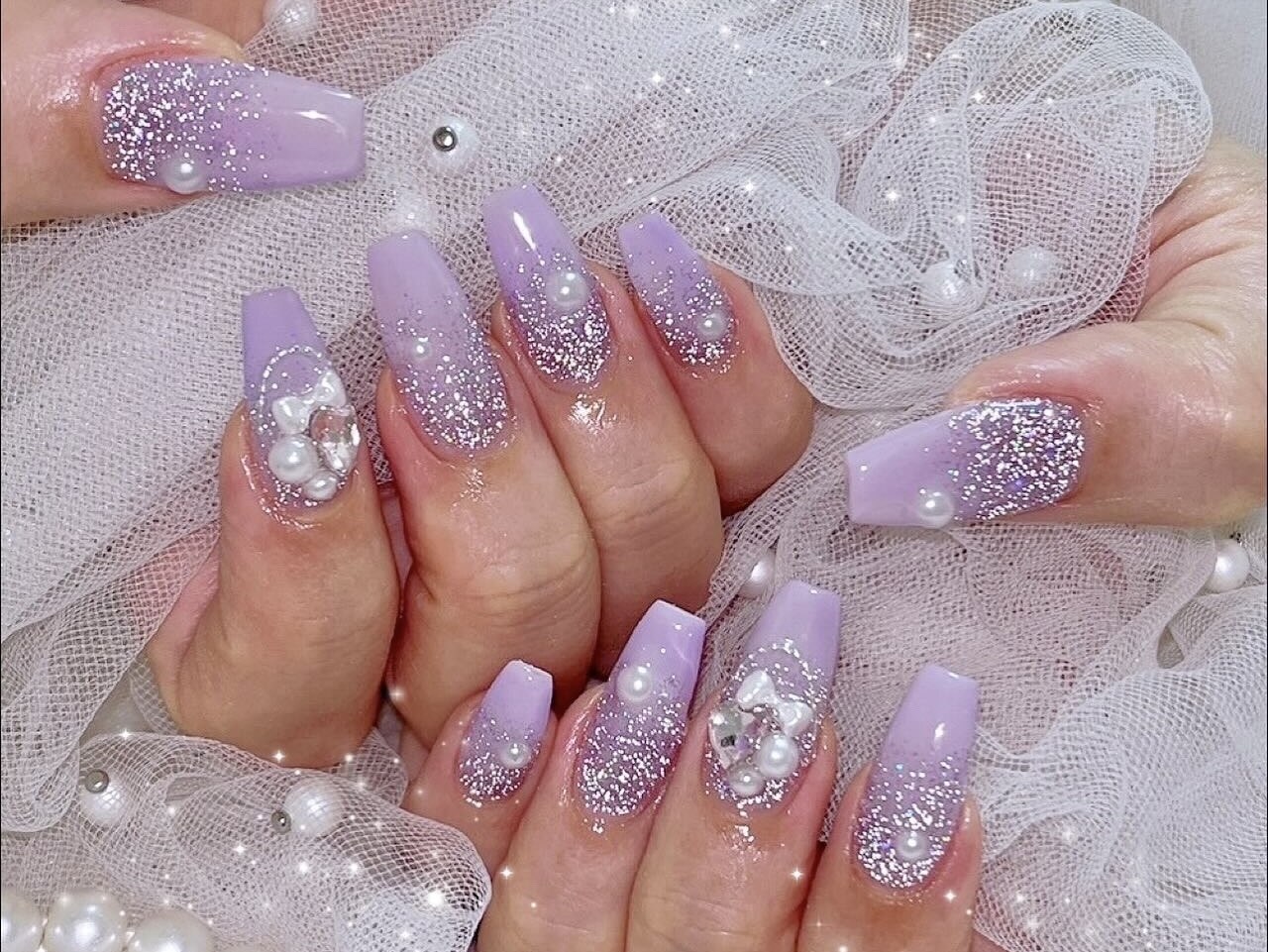 【312】オーダー❉紫 ドット リボン 大人可愛い マグネットネイル 312】オーダー❉紫 ドット リボン 大人可愛い マグネットネイル 312