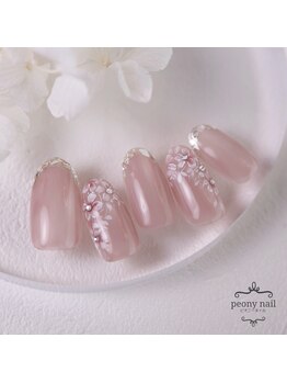 ピオニーネイル(peony nail)/3月新作　小花とガラスフレンチ