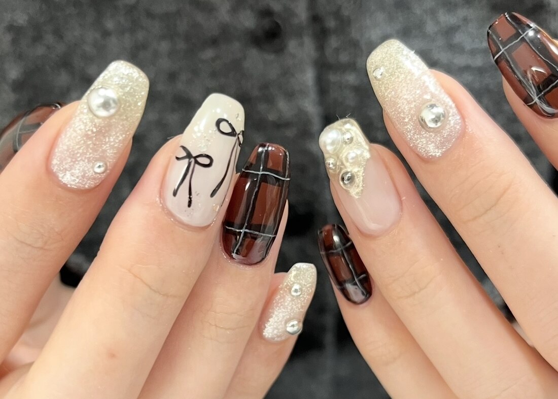 84】リボンネイルハート赤レッドマグネットラメ韓国ぷっくりワイヤー