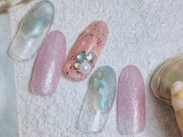 夏ネイル　シェル　海　ピンク