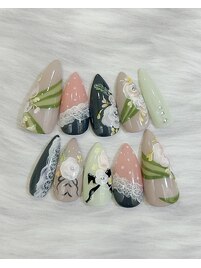 くすみカラーアンティークネイル