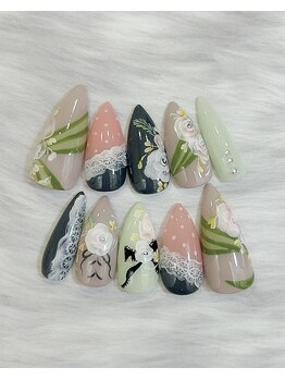 くすみカラーアンティークネイル