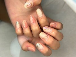 桃ネイル/宝石ネイル/ピンク