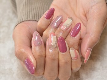 ピンクチェック&リボン