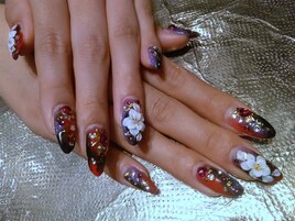 ３Dフラワーの和装ネイル