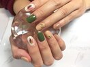 グリーン×塗りかけNail