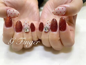ジーフィンガー 大井町店(G Finger)/赤のハートホロドットネイル♪