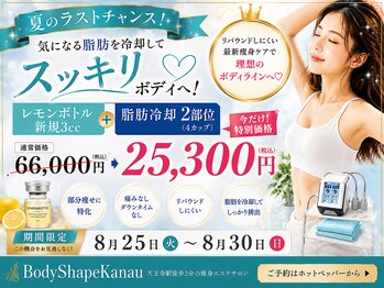 カナウ(Kanau)の写真/【話題の3D脂肪冷却導入サロン】年々落ち辛い二の腕/お腹/太もも/お尻の脂肪を徹底撃退!!部位ごとへも◎
