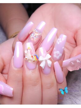 モルフォ 千駄ヶ谷(Morpho)/3Dパーツ×シルクミラーネイル