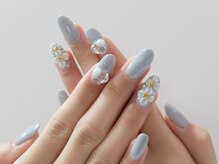 ネイルサロンミキ 横浜(MIKI)/着物和風成人式卒業式グレー白3D