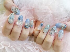 水色リボンネイル