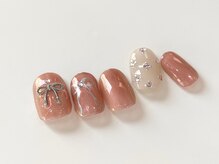 ネイルメゾン 天神店(NAIL MAISON)/pinkシルバーリボンパーツ￥9000