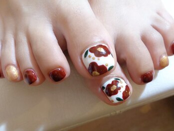 アミュリー ネイル アトリエ(Amury nail atelier)/ボルドーフラワー★秋冬フット