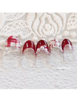 たゆ ネイル(たゆnail)/ボルドーチェック冬ネイル