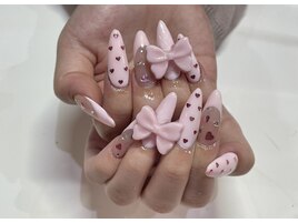 ピンクの大きなリボン3dネイル