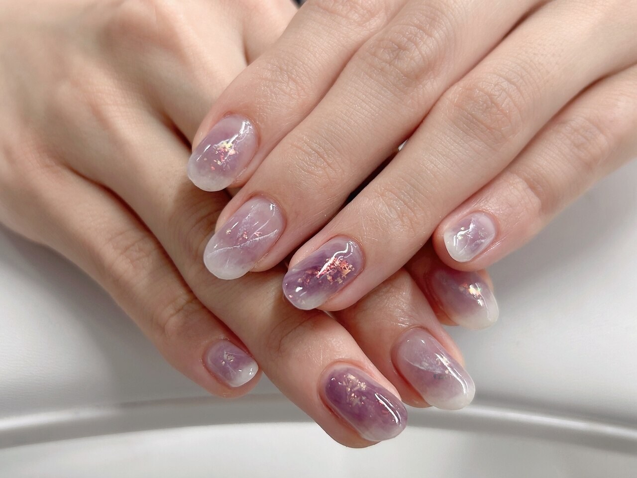 オーダー】ネイルチップ マーブル葡萄 ワンホン韓国 キラキラちゅるん