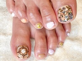 【フット】タイル柄×フラワー