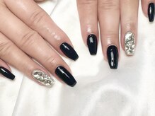 ヒールネイル(heal nail)/navy×ストーン敷き詰め～