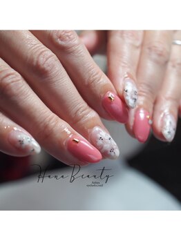 ハナビューティ アシヤ(Hana Beauty Ashiya)/ピンクのお花でニュアンスネイル