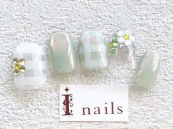 アイネイルズ 梅田店(I nails)/チェックお花オーロラ￥9200