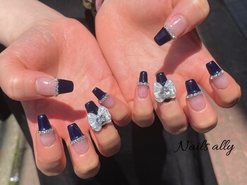 ネイルズアリー 立川店(Nails ally)/ストレート×シースルー×リボン