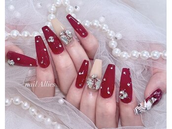 アリーズ(Allies)/痛ネイル 赤 ビジュー