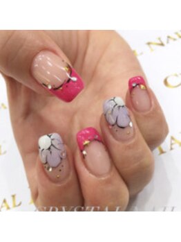 クリスタルネイル ボンベルタ橘店(CRYSTAL NAIL)/フラワー×フレンチ
