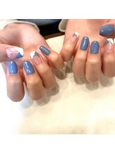 ハーティーネイル hearty nail 溝の口店/ブルー＆ホワイトデザイン☆
