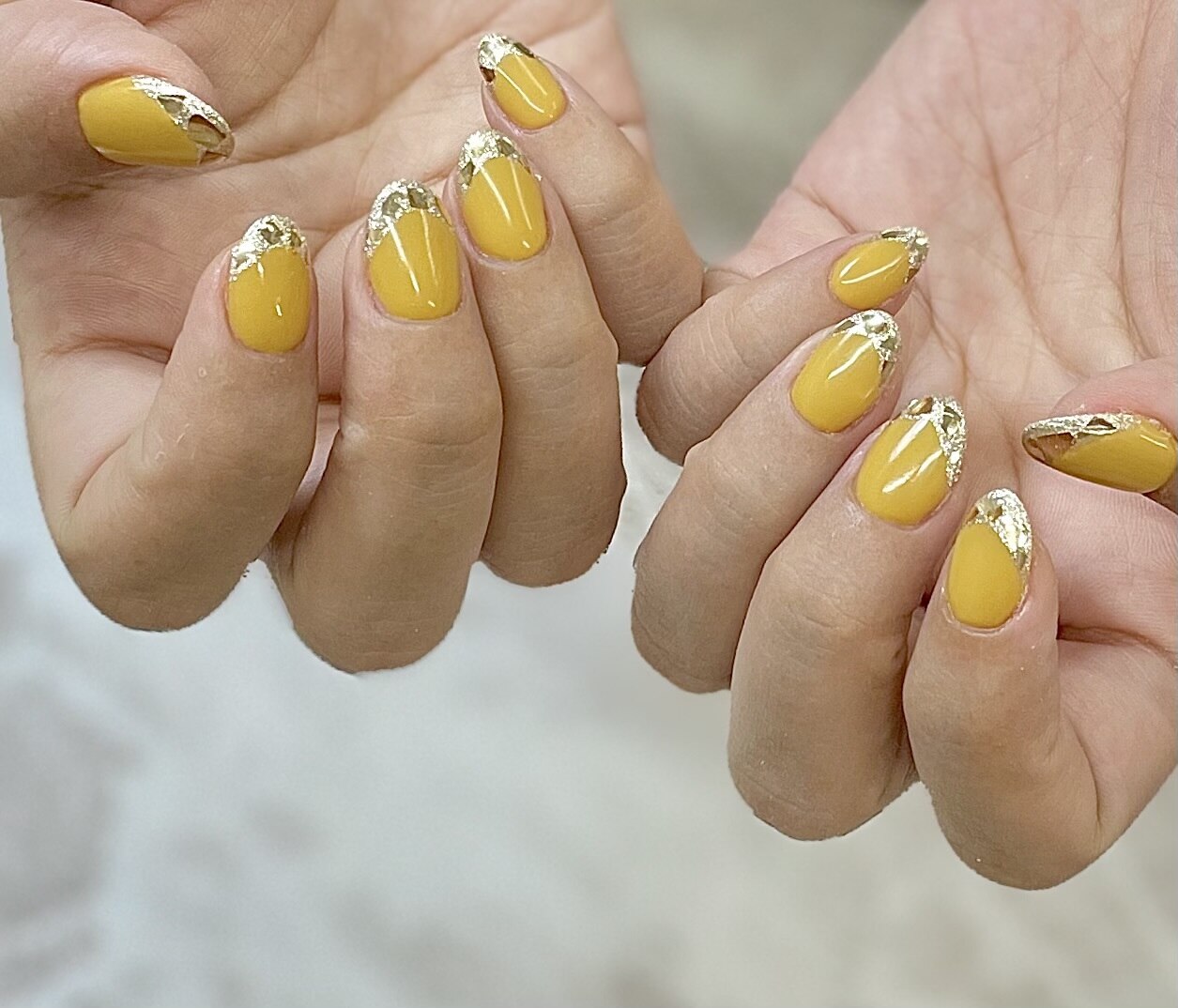 パステルイエロー　ネイルチップ　オーダー　ガラスフレンチ パステルイエローネイルチップオーダーガラスフレンチ