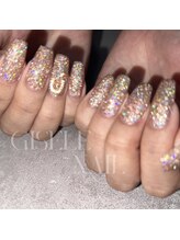 ジゼルネイル(Gisele Nail)/ラメワンカラー×ビジュー