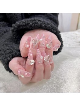 ラビーネイルズ 小倉魚町(Lovvy nails)/ロングネイルピンクビジュー☆
