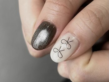 クレモアネイル 池袋西口店(CLEMORE NAIL)/マグネット手描きリボン