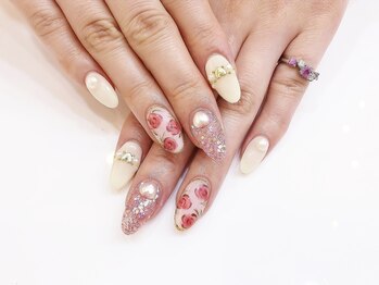 ネイルコレクション ベビーピンク(Baby Pink)/ジェル定額9990/手描フラワー