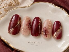ボルドー×金箔フラワー
