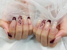 プティ アイビューティ 京橋店(peTiT eyebeauty)/ボルドー　リボンネイル